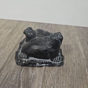 Vintage Alaskan Eskimo Art Inuit Hand Carved Cast Sculpture Sea Lion Seals